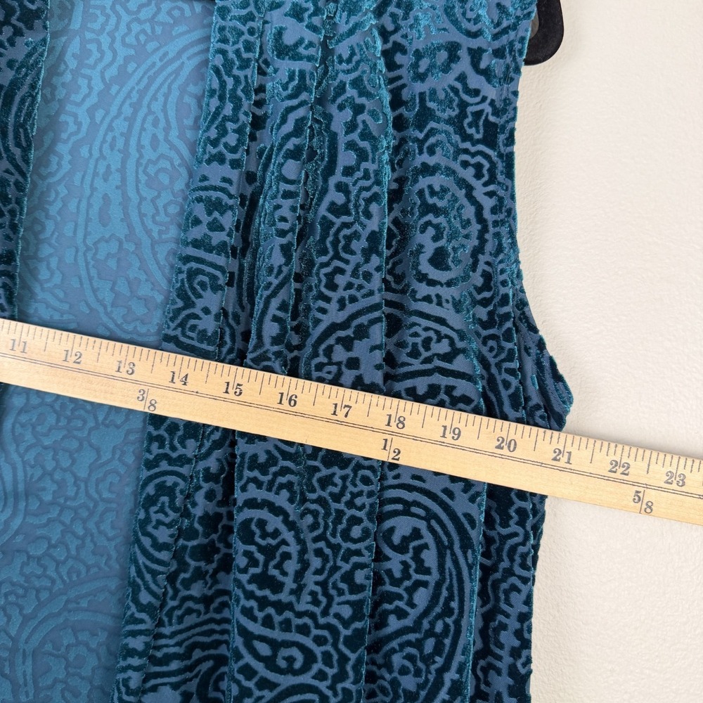Susan Graver Cardigan Vest Women's Small Green Paisley Velvet Burnout Open Front - Picture 11 of 12